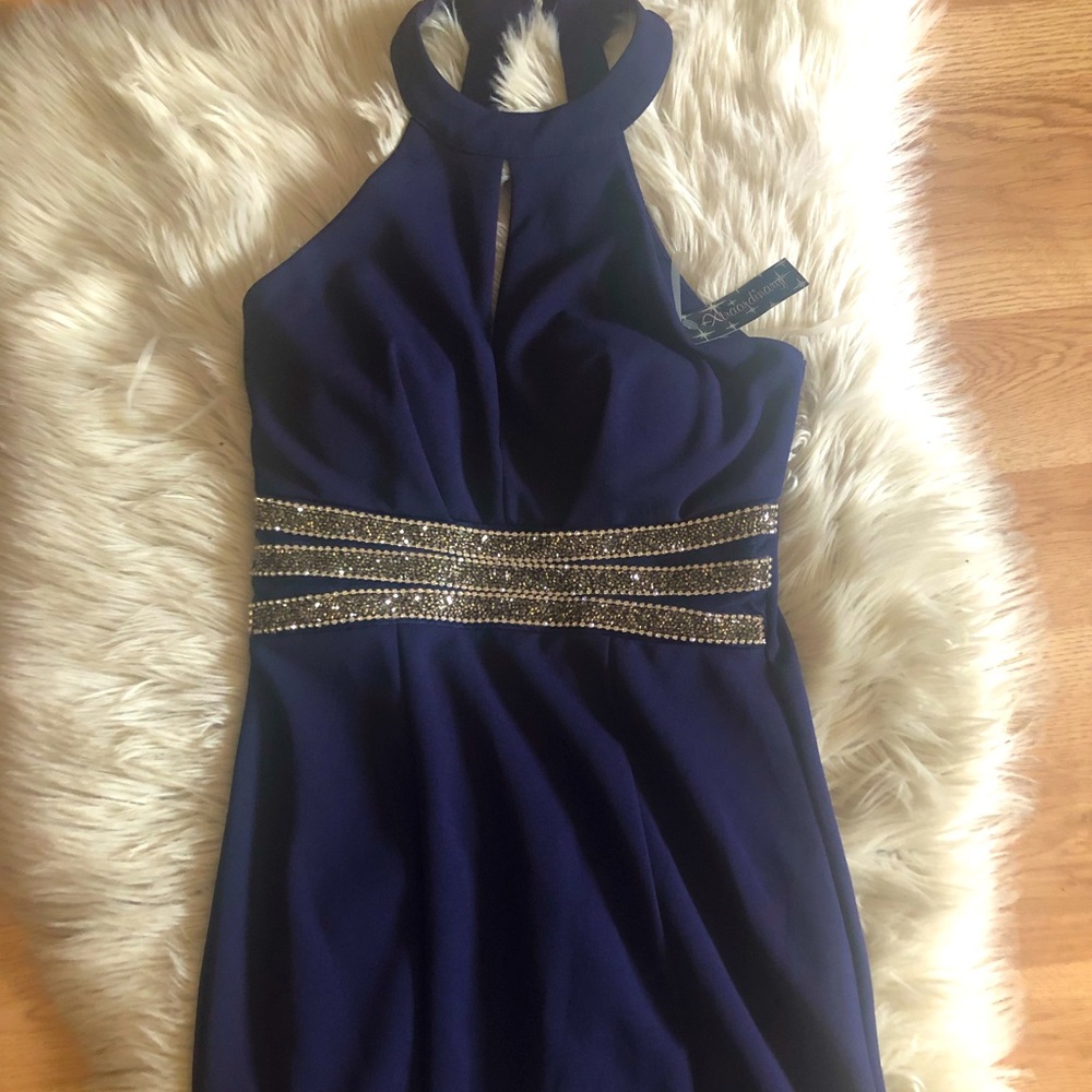 Navy blue elegant short dress.